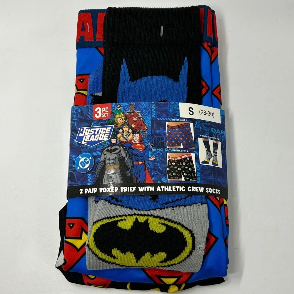 Justice League Mens 3pc Set 2 Boxer Briefs 1 Pair Crew Socks Batman Small